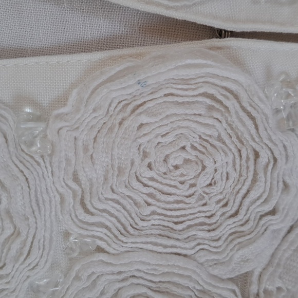 Ruby Rd. Winter White Linen Blend Rosette Detail Beaded Embellished Light Jacket - Picture 6 of 14